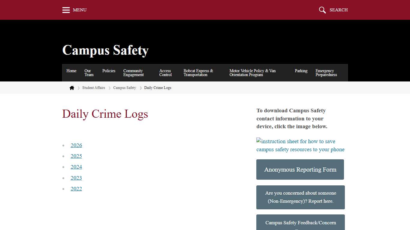 Daily Crime Logs Campus Safety Bates College