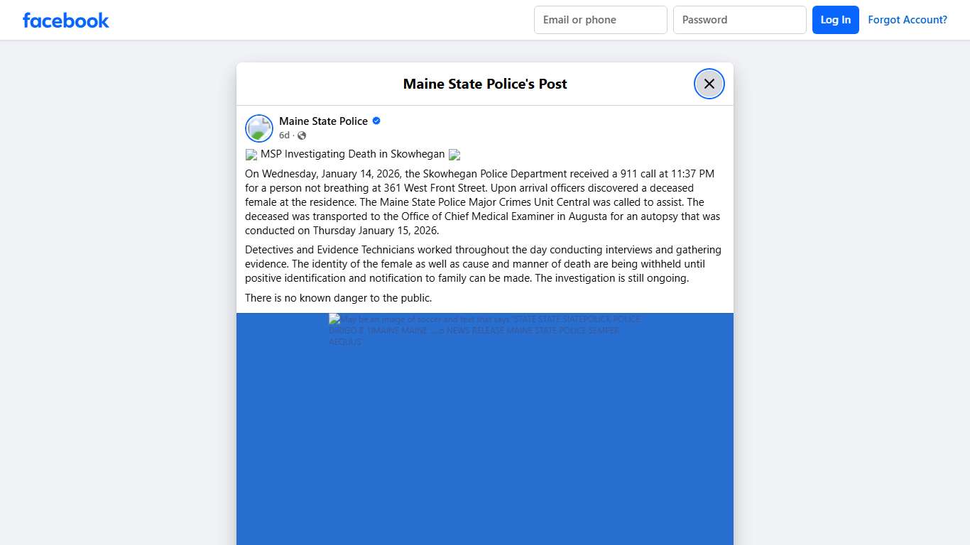 📰 MSP Investigating Death in... - Maine State Police Facebook
